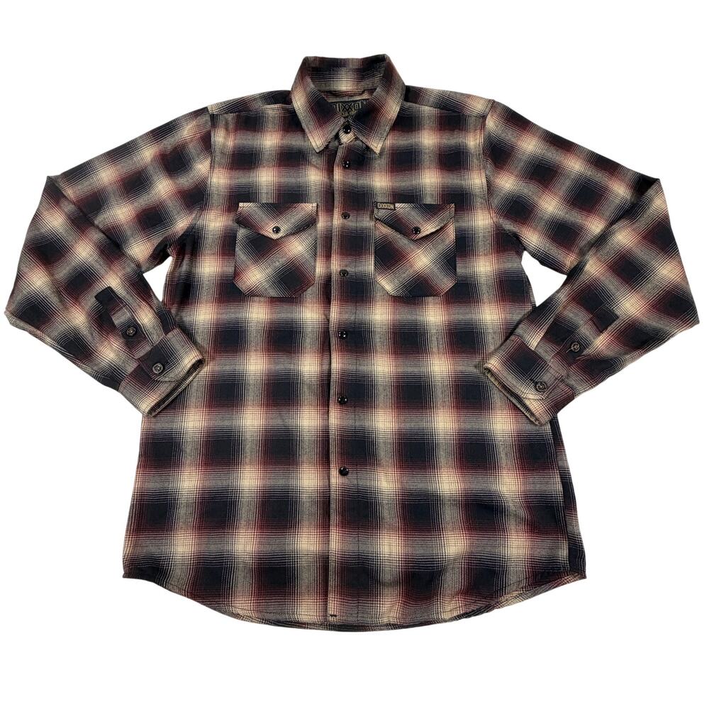 Dixxon Flannel Moreno D-Tech Casual Snap Button Shirt Black Tan Plaid Men M